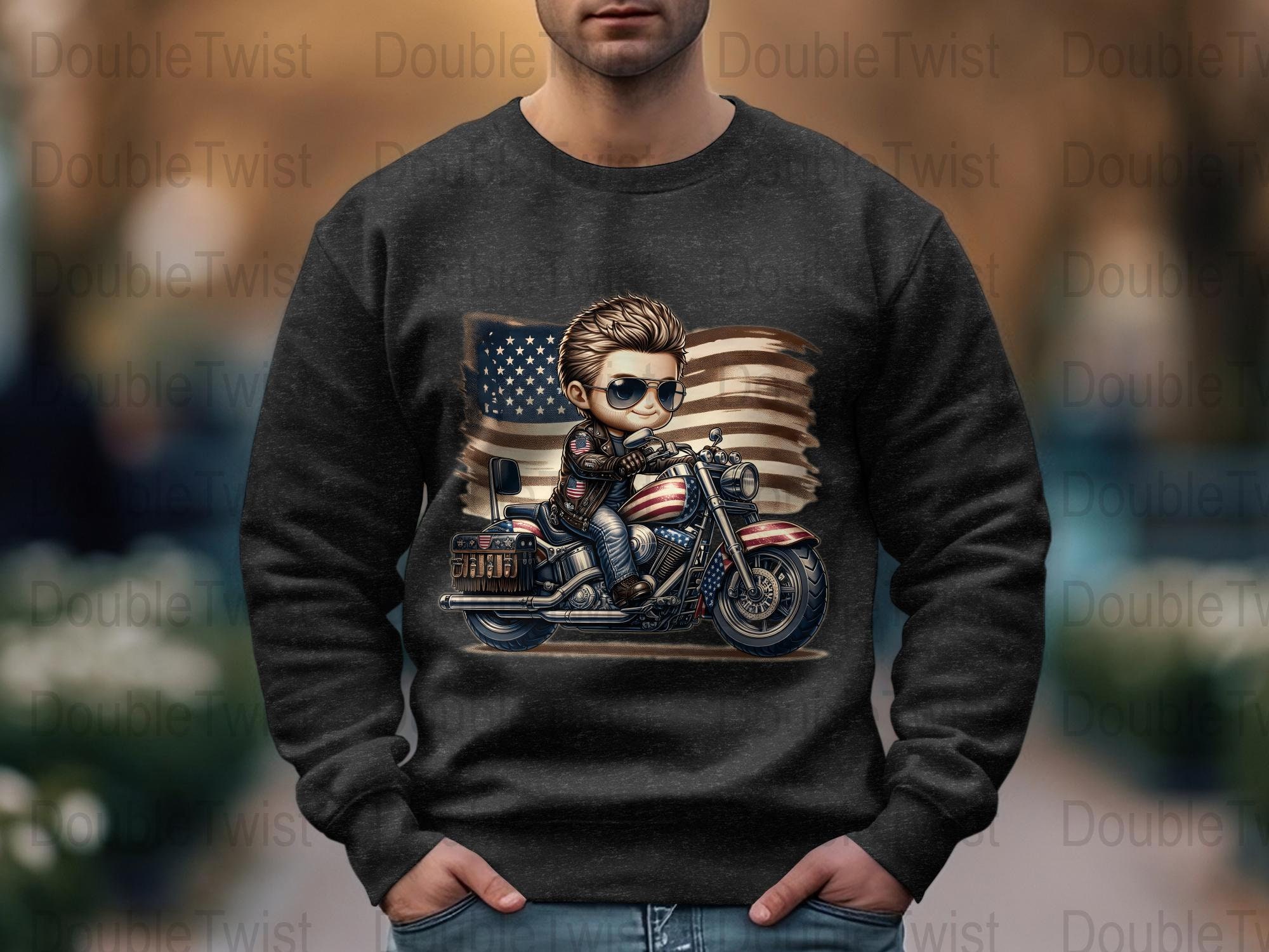 American Biker Digital PNG, Cool Motorcycle Poster, Patriotic Biker