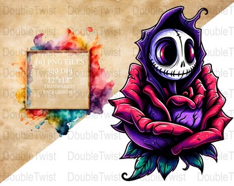 Gothic Skull and Roses Clipart, Dark Floral PNG (Digital Download)