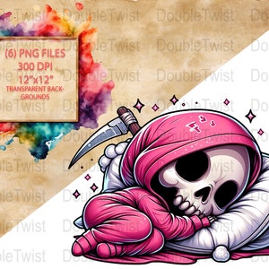 Sensenmann Nickerchen Zeit Clipart, süße Sensenmann Schläfrige Art Set, Kawaii Sensenmann Illustrationen, entzückende Sensenmann Nickerchen Kunst