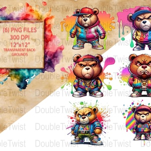 Angry Graffiti Streetwear Teddy Bear PNG Clipart, Cool Urban Bear Printable Art, Hip Hop Inspired Bear Digital Download