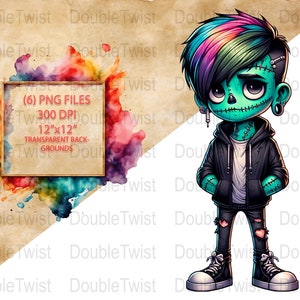 Modern Day Frankenstein Clipart, Cute Frankenstein Digital Art, Colorful Frankenstein PNG, Halloween Monster Art, Digital Download