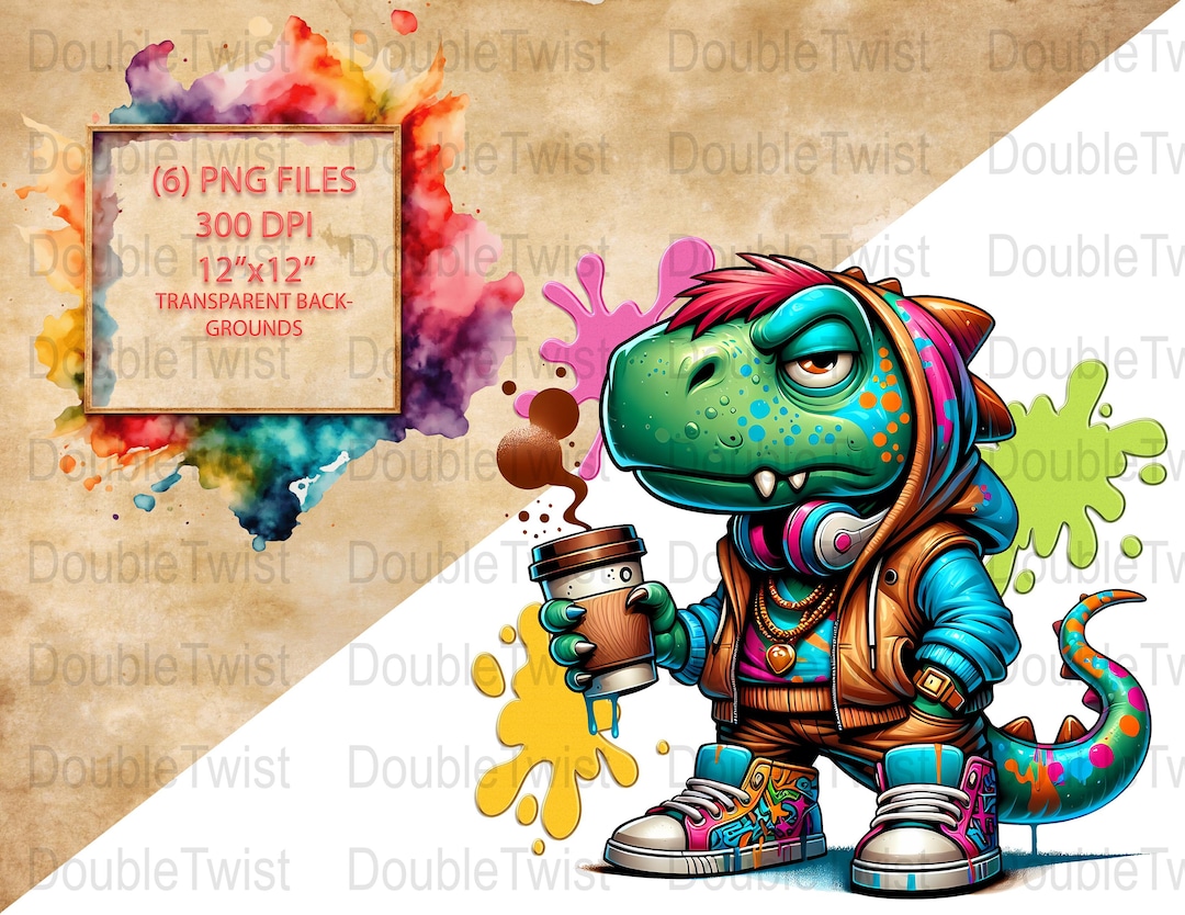 Colorful Graffiti T-rex Clipart, Unique Dinosaur Design, Cute and