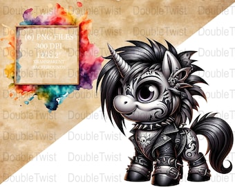 Gothic Unicorn Clipart, Dark Fantasy Black Unicorn PNG (Digital Download)