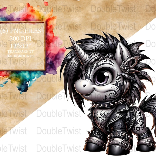 Gothic Unicorn Clipart, Dark Fantasy PNG, Digital Download, Black Unicorn, Magic Horse, Scrapbooking, Printable, Instant Download