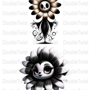 Gothic Sunflower Clipart: Spooky Halloween Floral PNG (Digital Download) image 4
