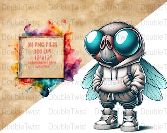 Streetwear Fliege Clipart PNG, Cartoon Fliege im Urban-Stil, modische Insekt Kunst Download, coole Fliege Charaktere