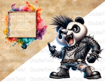 Punk Rock Panda PNG Clipart, Grafik-T-Shirt-Aufkleber (digitaler Download)