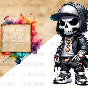 Streetwear Sensenmann Paket 02, Urban Style Skelette PNG, Edgy Digital Download, Coole Skateboard Death Charaktere
