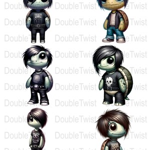 Emo Turtles PNGs, Digital Download, Cute Turtle Graphics, Cool Emo Characters, Trendy Animal Clipart, Teen Vibes, Unique Subculture Design image 2