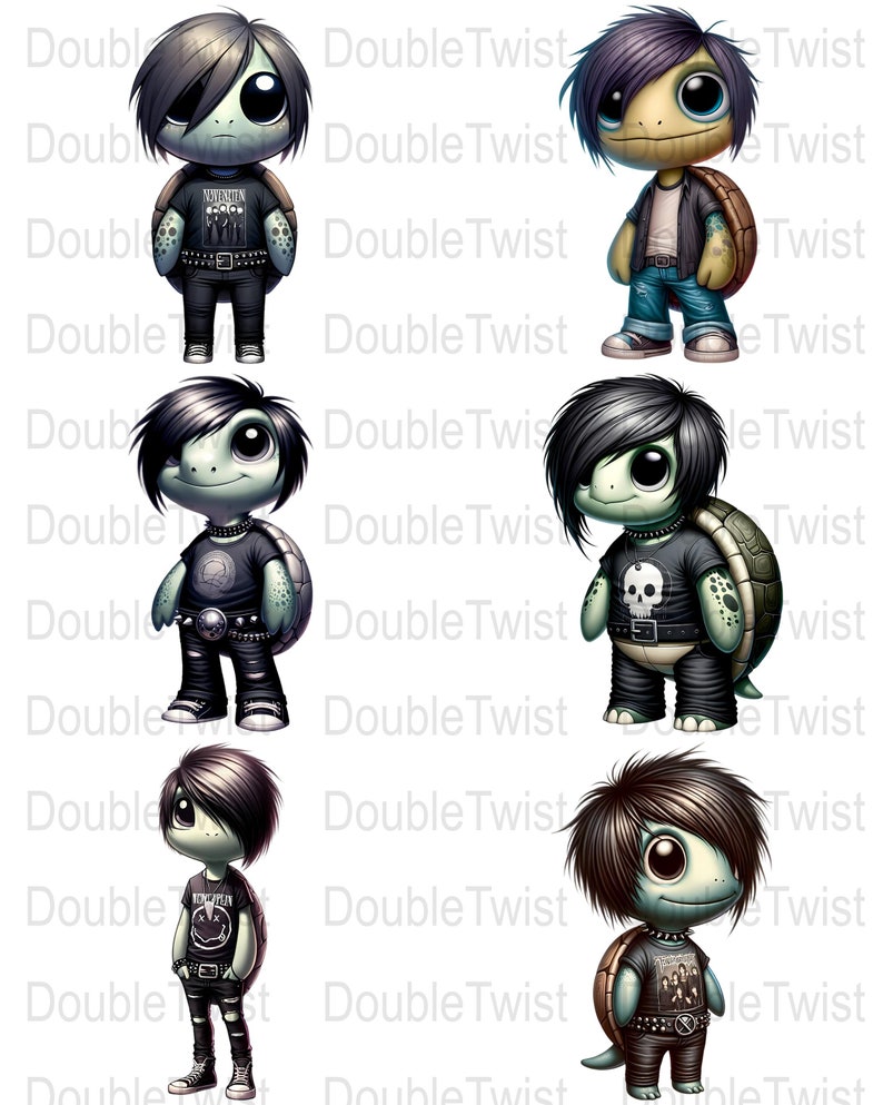 Emo Turtles PNGs, Digital Download, Cute Turtle Graphics, Cool Emo Characters, Trendy Animal Clipart, Teen Vibes, Unique Subculture Design image 2