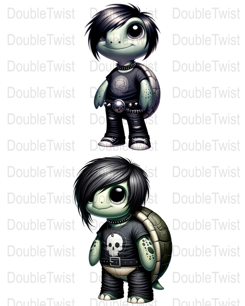 Emo Turtles PNGs, Digital Download, Cute Turtle Graphics, Cool Emo Characters, Trendy Animal Clipart, Teen Vibes, Unique Subculture Design image 4
