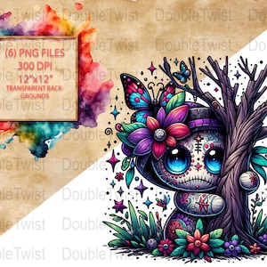 Colorful Voodoo Doll with Butterflys PNG Clipart, Cute Voodoo Doll Art, Whimsical Voodoo Doll Illustrations, Digital Download, Sublimation