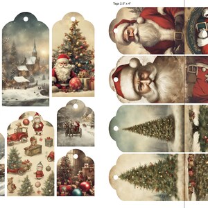 Vintage Christmas Tags, gift tag, Scrapbook, junk journal, printable, embellishment,