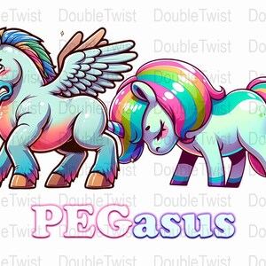 Funny Pegasus PNG, Humorous Adult Pegasus Clipart, Cute Unicorn Pegasus, Cartoon Pegasus Digital Art, Rainbow Pegasus Design