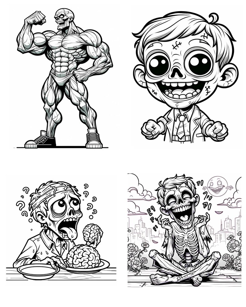 Digital Zombie Coloring Pages PDF, Printable Cartoon Undead, Creative Halloween Fun Download Etsy