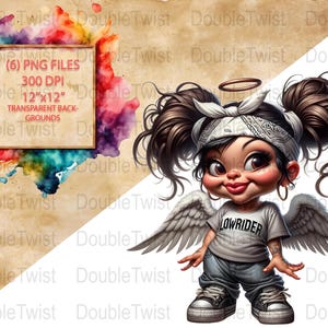 Chola Angel Clipart Bundle, Cute Lowrider Angel Art, PNG for Sublimation, Stickers, Crafts, Girl Angel Clipart, Gangster Angel