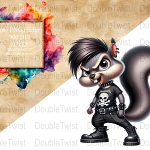 Emo Eichhörnchen Clipart-Set, Punk-Rock-Tiere PNG, digitaler Download, süße Goth Eichhörnchen Grafiken, DIY Aufkleber, druckbar, Bastelbedarf