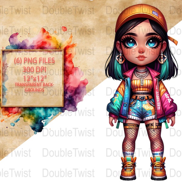 Urban Baddies PNG Pack, Digital Clipart, Trendy Fashion Dolls, Street Style, Colorful Characters, Instant Download