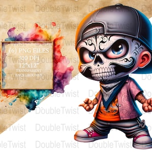 Gangster Thug Skull Boy Clipart, PNG Street Style Characters, Urban Style Skeleton Graphics, Digital Download, Cool Maskotki Designs