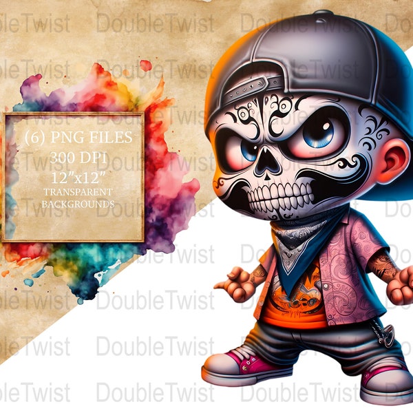 Gangster Thug Skull Boy Clipart, PNG Street Style Characters, Urban Style Skeleton Graphics, Digital Download, Cool Mascot Designs