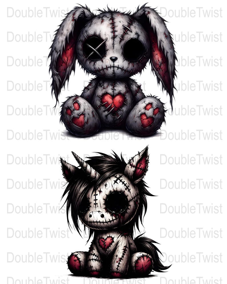 Creepy Cute Stuffed Animal Clipart, Gothic Doll PNG, Spooky Plush, crafts and decorations, invitations, scrapbooking, T-shirt designs image 5