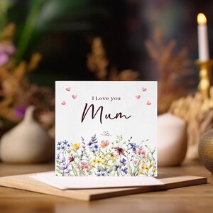 Handgeschilderde aquarel ik hou van je moeder/verjaardag – bloemen wenskaarten voor moeder, elegante botanische kaart, handgemaakte lentebloem kaart