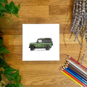 Cartão de felicitações de luxo Land Rover Defender 90/ Cartão de ilustração Land Rover/ Cartão de felicitações/ Cartão em branco/ Cartão country/ Dia dos pais