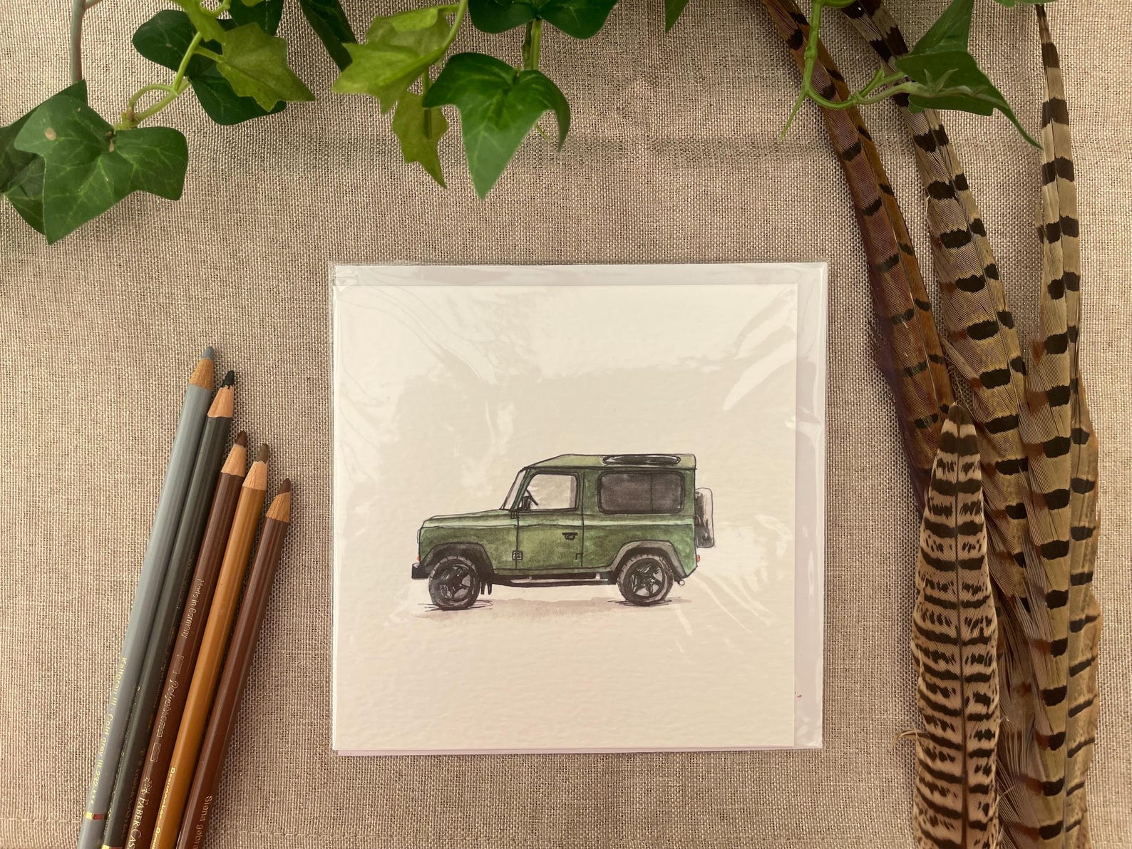 Land Rover Defender 90 Greeting Card | Hand-drawn Coloured Pencil Art ...