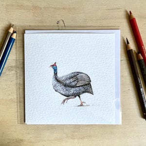 Cartão de galinha-d'angola/ Cartão personalizado/ Cartão sob medida/ Cartão de felicitações/ Interior em branco/ Cartão de vida selvagem/ Fazenda/ Cartão de aves selvagens/ Feito à mão/ Designs country