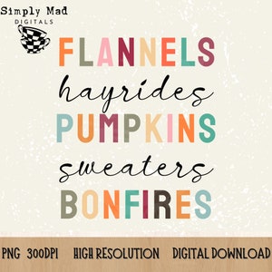Flannels hayrides pumpkins sweaters bonfires  png - digital download - autumn clip art - fall download - cute fall design