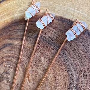 Clear Quartz, Crystal Plant Stake, Copper Wire Wrapped Stones, Houseplant Or Outdoor Garden Decor