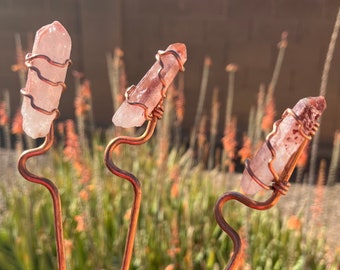 Fire Quartz, Crystal Plant Stake, Copper Wire Wrapped Stones, Houseplant Or Outdoor Garden Decor