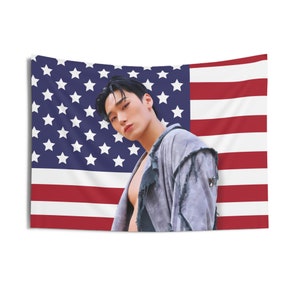 Ateez San Flag Banner, Ateez San Kpop American Flag Tapestry, Ateez San Kpop Merch Decor, Gift Ideas for Atiny Kpop Fan