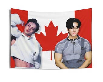 SKZ Bang Chan Changbin Canada Flag Banner, Stray Kids Kpop Flag Tapestry, Bang Chan Changbin Kpop Merch Decor, Gift Ideas for Stays Kpop Fan