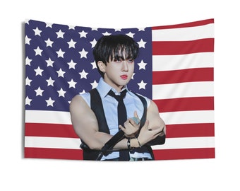 Bannière de drapeau Skz Changbin, Stray Kids Changbin Kpop Tapisserie de drapeau américain, Changbin Kpop Merch Decor, Cadeau pour les séjours Kpop Fan Gift Ideas