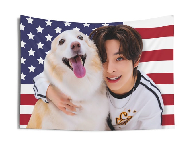 Enhypen Jake Layla Flag Banner, Enhypen Jake Kpop American Flag Tapestry, Enhypen Jake Kpop Merch Decor, Gift Ideas for Engene Kpop Fan