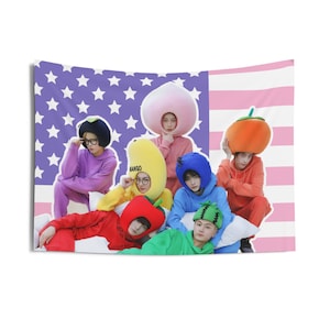 Enhypen Members Cute Fruit Flag Banner, Enhypen Members Kpop Flag Tapestry, Enhypen Members Kpop Merch Decor,  Kpop Fan Engene Gift Ideas