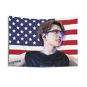 Ateez Hongjoong Arms Flag Banner, Ateez Hongjoong Kpop American Flag Tapestry, Ateez Kpop Merch Decor, Gift Ideas for Atiny Kpop Fan