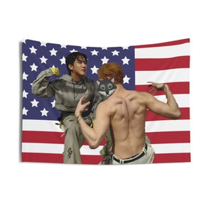 Stray Kids Changbin & Bang Chan American Flag Banner, SKZ Kpop Flag Tapestry, Stray Kids Merch Decor, SKZ Fan Gift, Kpop Essentials for Stay