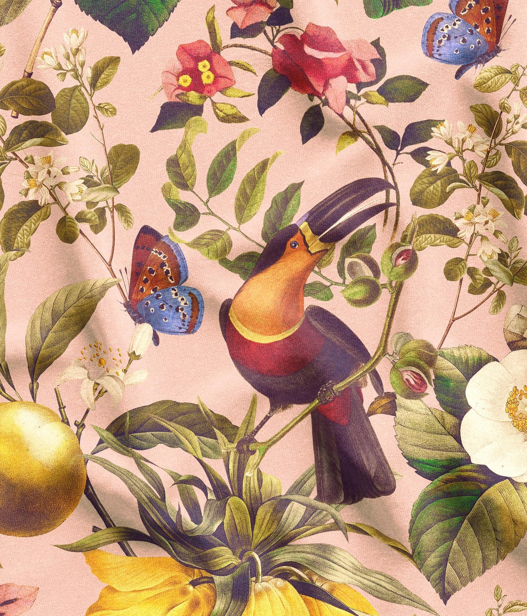 Summer Garden With Tropical Birds Pattern Digital Print Fabric by the ...