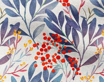 Blue Leaf Upholstery Fabric by the Yard, Floral Sewing Cloth