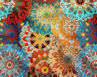 Tela con estampado de mandala vintage, tela de tapicería colorida, manualidades DIY
