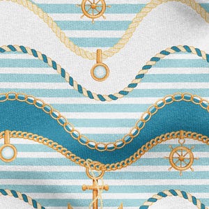 Striped Anchor Pattern Fabric, Digital Print Cloth by the Yard, Nautical and Coastal Design for Upholstery, Home Decor, Sewing