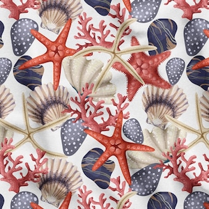 Starfish Pattern Digital Print Fabric by the Yard, Coastal Upholstery, Beach Home Decor Cloth, DIY Sewing, Nautical Textile Material