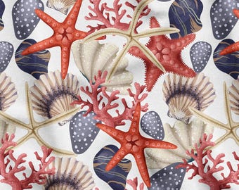 Starfish Pattern Fabric, Coastal Upholstery, Beach Decor Sewing Material