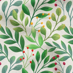 Green Leaf Pattern Digital Print Fabric by the Yard, Botanical Upholstery Cloth, DIY Sewing, Natural Home Decor Textile, Leafy Craft Fabric