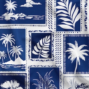 Blue Tropical Palm Trees Pattern Digital Print Fabric by the Yard, Exotic Upholstery Cloth, DIY Sewing, Vibrant Home Decor Textile
