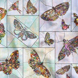utterfly Mosaic Pattern Fabric, Digital Print Cloth by the Yard, Colorful Artistic Upholstery Material for Home Decor, DIY Sewing,