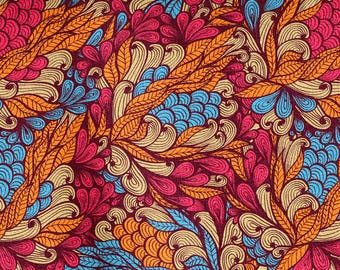 Floraler Polsterstoff, Rot Orange Blau Muster, DIY Nähen