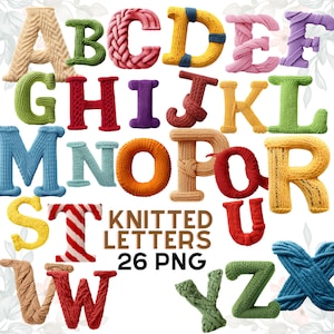 Letras de punto clipart png, descarga de png del alfabeto de punto, imágenes prediseñadas del alfabeto, hilo de lana, ABC de punto, fuente del alfabeto para descarga digital